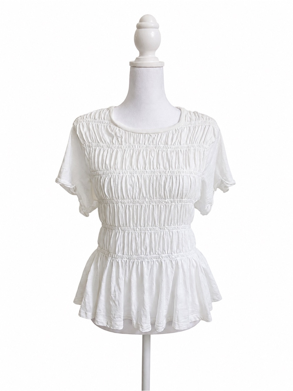 Pilcro Anthropologie White Smocked Peplum Top Organic Cotton Size M